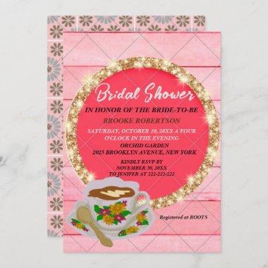 Rustic Bridal Shower Tea Party Invitations Floral