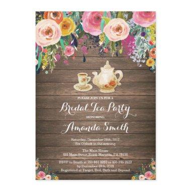 Rustic Bridal Shower Tea Party Invitations Floral