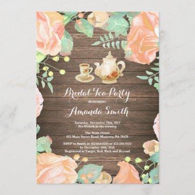 Rustic Bridal Shower Tea Party Invitations Floral