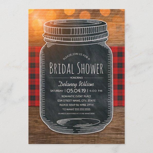 Rustic Bridal Shower Vintage Chalkboard Mason Jar Invitations