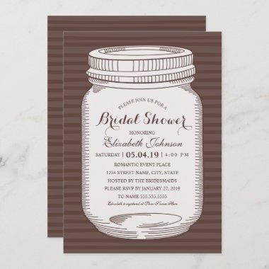 Rustic Bridal Shower Vintage Country Mason Jar Invitations