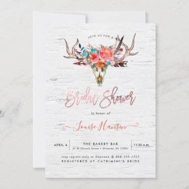 Rustic Bridal Shower, Watercolor Skull+Arrow Invitations