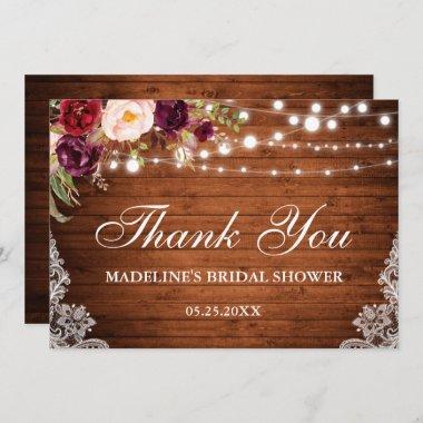 Rustic Bridal Shower Wood Lace Floral Thanks Invitations