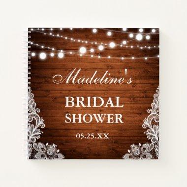 Rustic Bridal Shower Wood Lace Lights Gift List Notebook