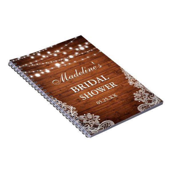 Rustic Bridal Shower Wood Lights Lace Gift List Notebook