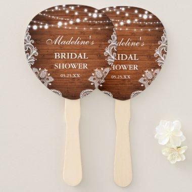 Rustic Bridal Shower Wood Lights Lace Paddle Hand Fan