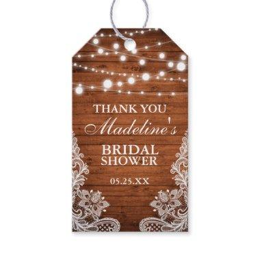 Rustic Bridal Shower Wood Lights Lace Thank You Gift Tags