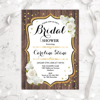 Rustic Bridal Shower - Wood White Roses Invitations