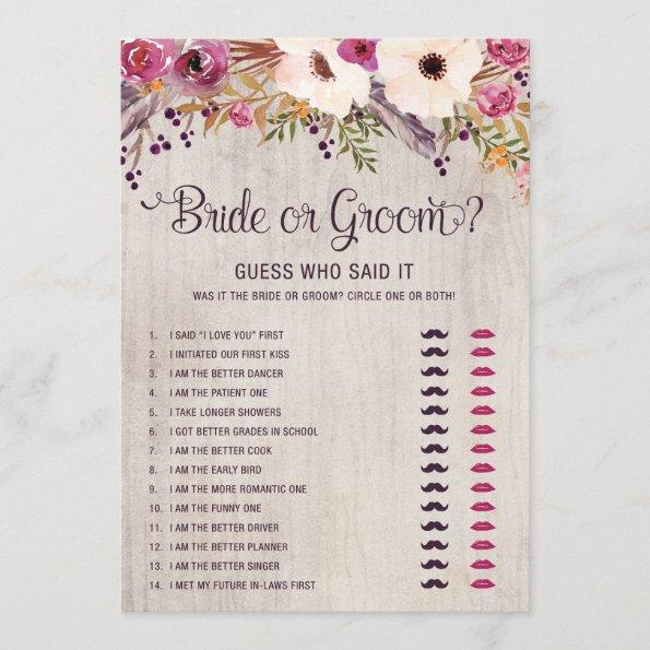 Rustic Bride or Groom Boho Bridal Shower Game Invitations