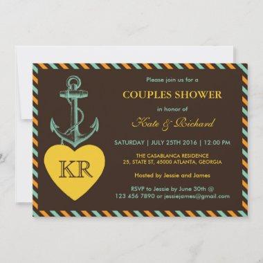 Rustic Brown Anchor Love Couples Shower Invitations