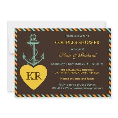 Rustic Brown Anchor Love Couples Shower Invitations