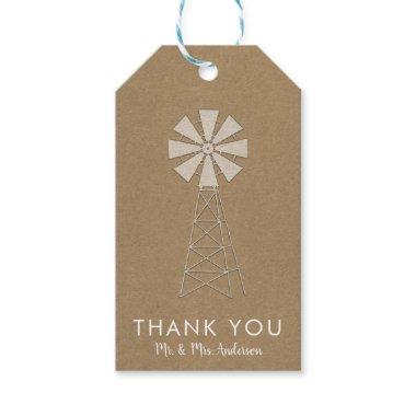 Rustic Brown Kraft Farm Windmill Modern Wedding Gift Tags
