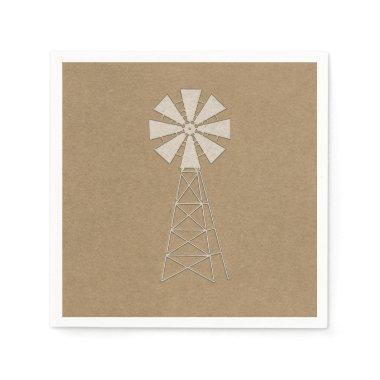 Rustic Brown Kraft Farm Windmill Modern Wedding Napkins