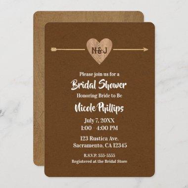 Rustic Brown Kraft Heart Arrow Barn Bridal Shower Invitations