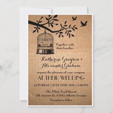 Rustic Brown Paper Bird Cage Wedding Invitations
