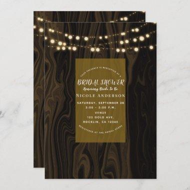 Rustic Brown Whimsical Wood Lights Bridal Shower Invitations