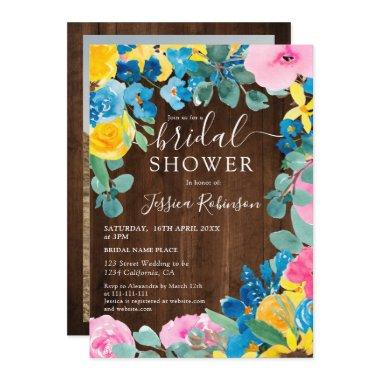 Rustic brown wood floral photo bridal shower Invitations