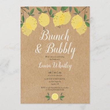 Rustic Brunch and Bubbly Lemon Bridal Shower Invitations