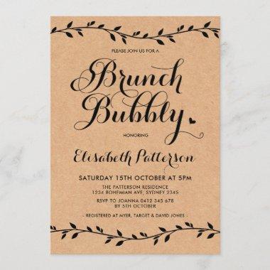Rustic Brunch & Bubbly Baby Shower Modern Laurels Invitations