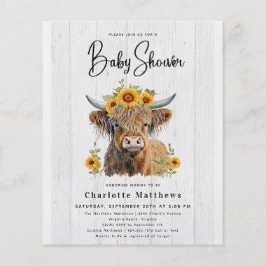 Rustic Budget Floral Cow Bridal Shower Invitations Flyer