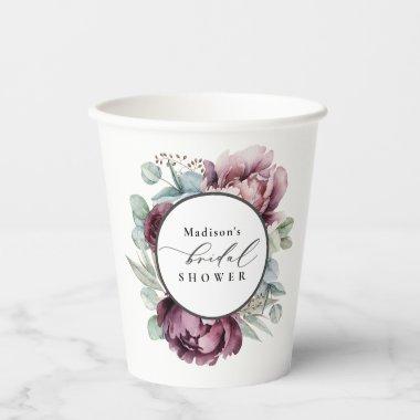 Rustic Burgundy and Plum Floral  Paper Cups