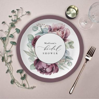 Rustic Burgundy and Plum Floral Bridal Shower Paper Plates
