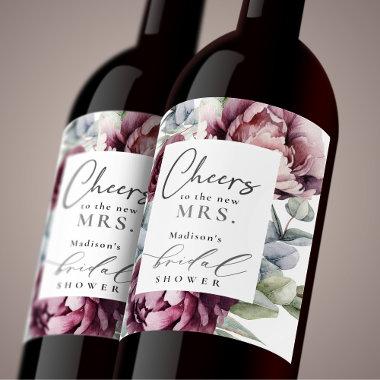 Rustic Burgundy and Plum Floral Bridal Shower Wine Label
