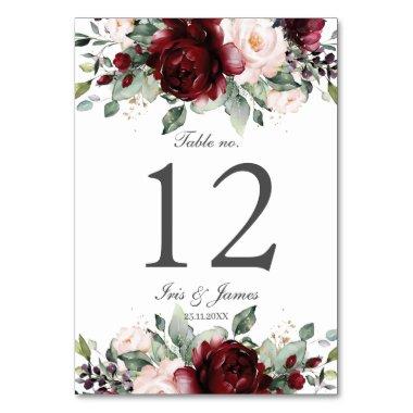 Rustic Burgundy Blush Floral Wedding Bridal Shower Table Number