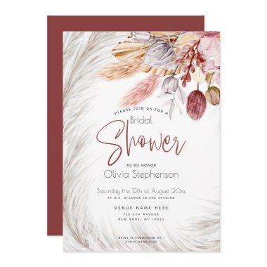 Rustic Burgundy Blush Pink Ivory Pampas Grass Invitations