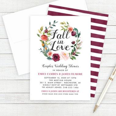 Rustic Burgundy Fall in Love Floral Couples Shower Invitations