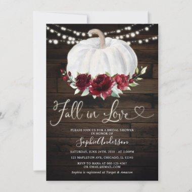 Rustic Burgundy Floral Fall in Love Bridal Shower Invitations