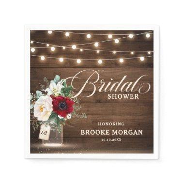 Rustic Burgundy Floral Mason Jar Bridal Shower Napkins