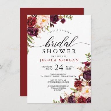 Rustic Burgundy Marsala Bridal Shower Invitations