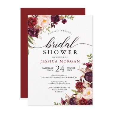 Rustic Burgundy Marsala Bridal Shower Invitations