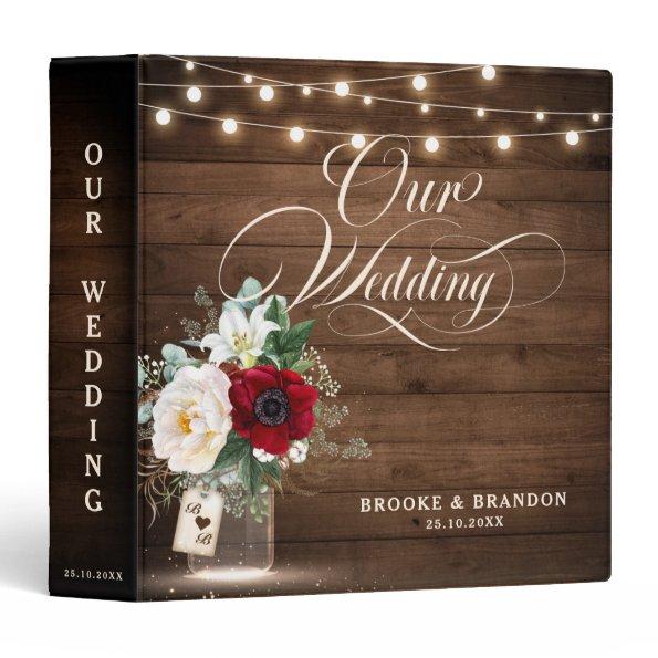 Rustic Burgundy Mason Jar  Recipes 3 3 Ring Binder