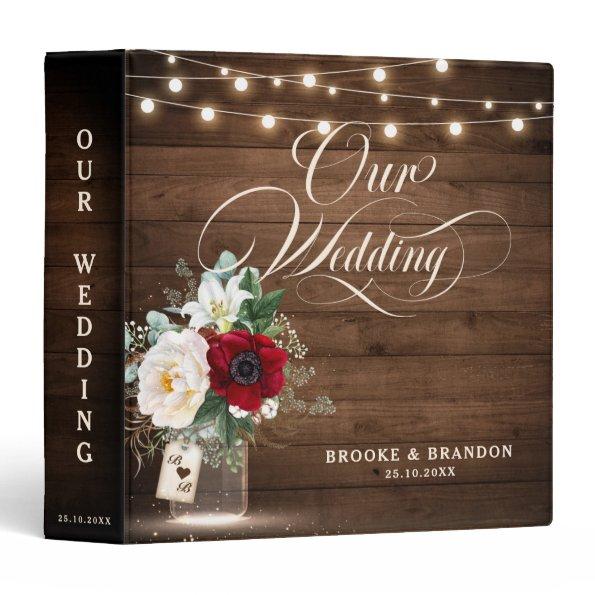 Rustic Burgundy Mason Jar Bridal Shower Recipes 3 3 Ring Binder