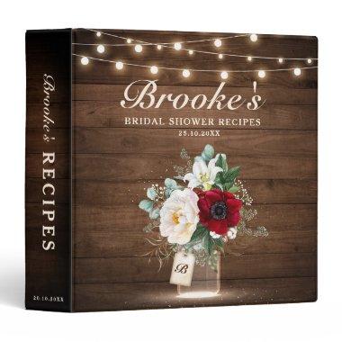Rustic Burgundy Mason Jar  Recipes 3 Ring Binder