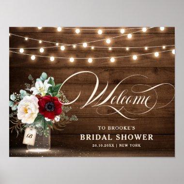 Rustic Burgundy Mason Jar Bridal Shower Welcome Poster