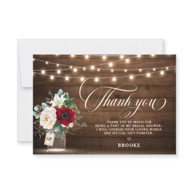 Rustic Burgundy Mason Jar Floral Bridal Shower Thank You Invitations