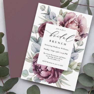 Rustic Burgundy Plum Floral Bridal Brunch Invitations