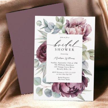 Rustic Burgundy Plum Floral Bridal Shower Invitations