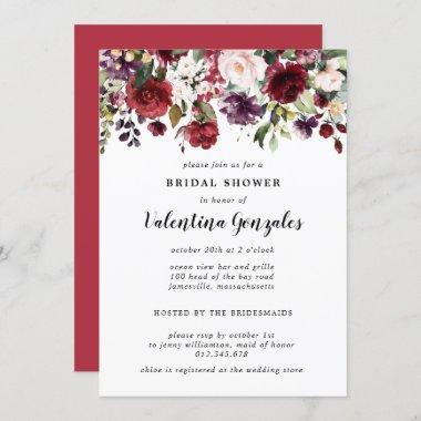 Rustic Burgundy Red Floral Bridal Shower Invitatio Invitations