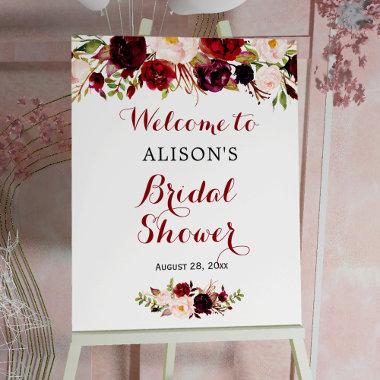 Rustic Burgundy Red Floral Bridal Shower Sign