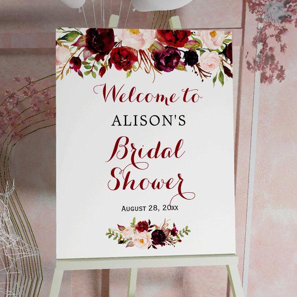 Rustic Burgundy Red Floral Bridal Shower Sign