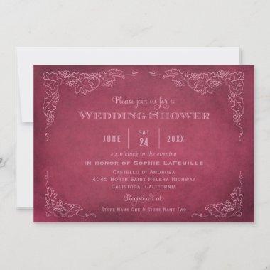 Rustic Burgundy Red Vineyard Wedding Shower Invitations