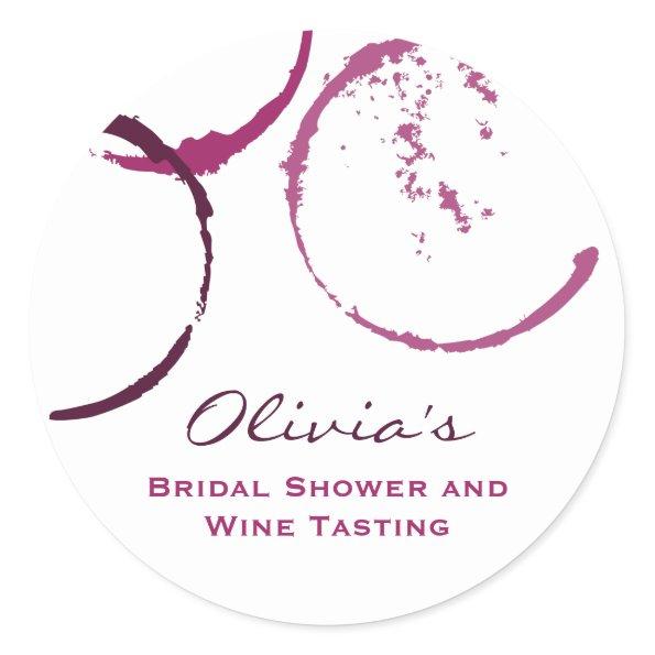 Rustic Burgundy Wine Stain Wedding Bridal Shower Classic Round Sticker