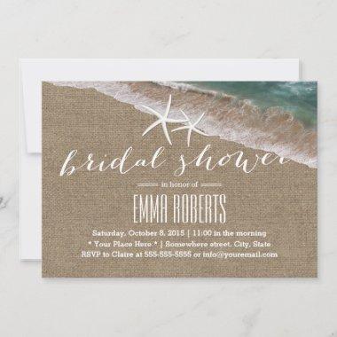 Rustic Burlap Beach & Starfish Bridal Shower Invitations