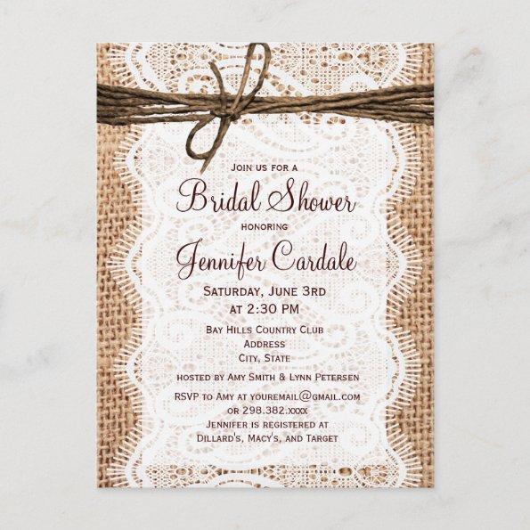 Rustic Burlap Bridal Shower Invitation PostInvitations