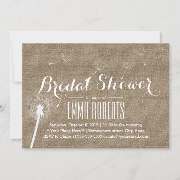 Rustic Burlap Dandelion Blowing Bridal Shower Invitations