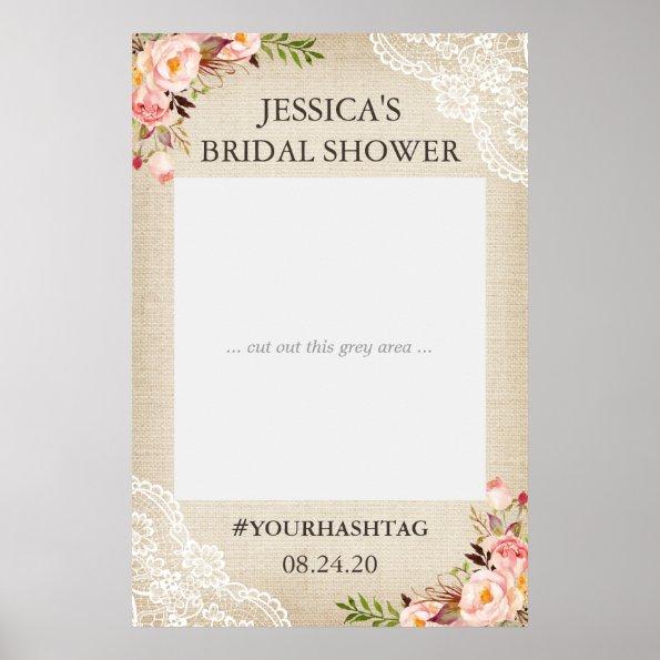 Rustic Burlap Floral Lace Bridal Shower Photo Prop Poster